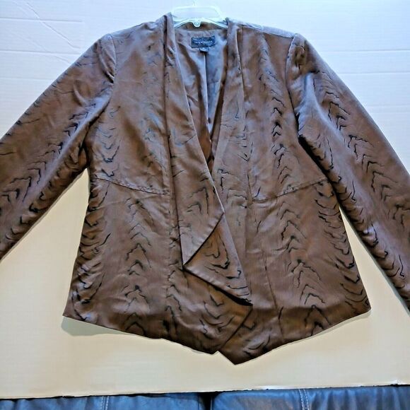 Investment Open Front Jacket BlazerWomens Size14 Brown with Black - Picture 6 of 7